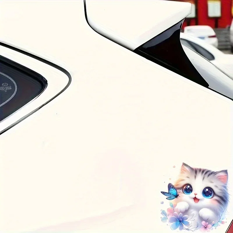 1 шт. виниловая наклейка с милым котенком и бабочкой-съемная самоклеящаяся наклейка для ноутбуков, автомобилей, скейтбордов |   Подарок любовнику кошек и природы