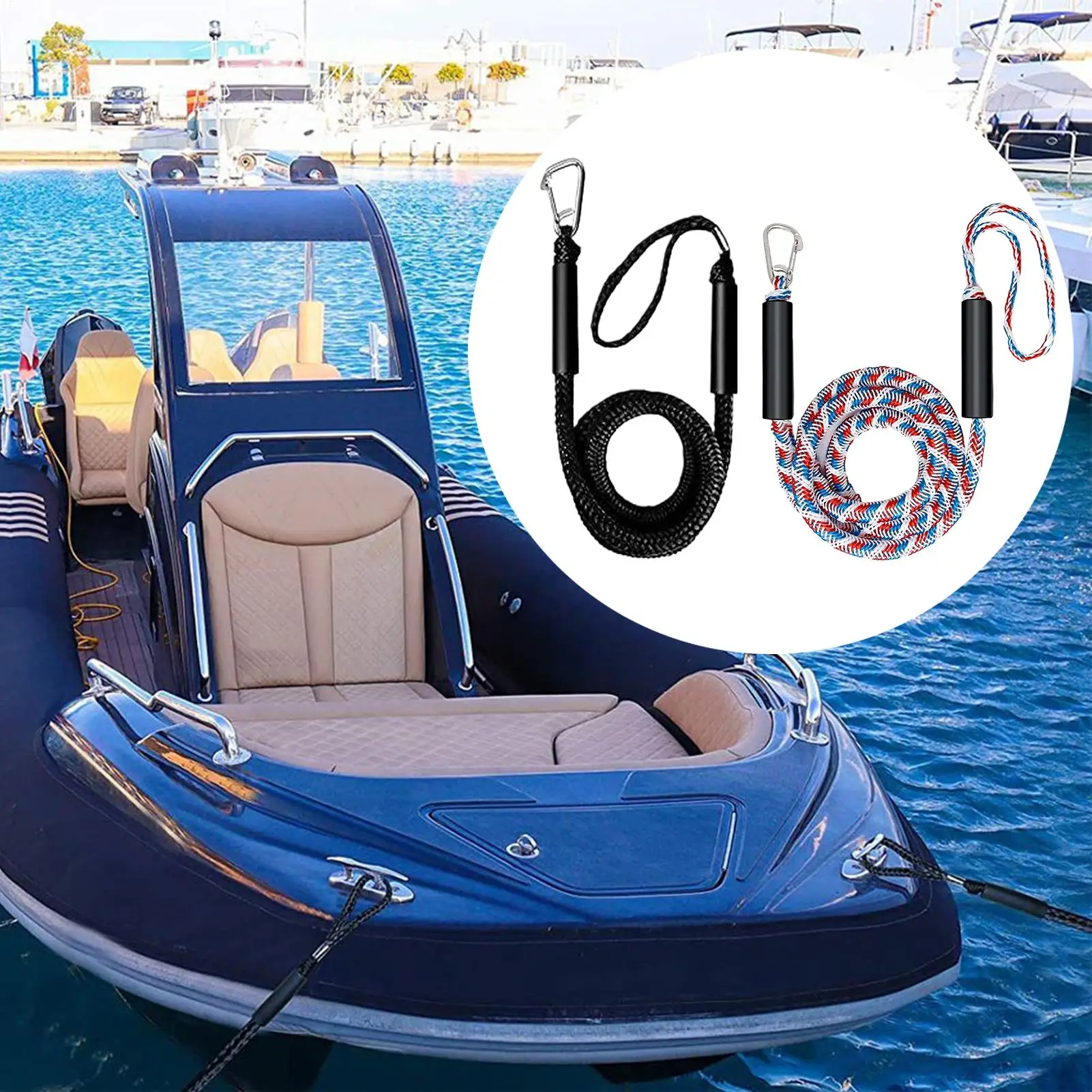 

Boat Dock Lines 3.94-5.58 Feet Heavy Duty Canoe Accessories Tubing Tow Rope for River Beach Sea Snow Swimming Snorkeling
