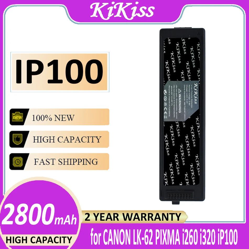 

Battery IP100 2800mAh for Canon LK-62 PIXMA i260 i320 iP100 min 2446B003 K30274 LB-60 QK1-2505-DB01-05 Bateria