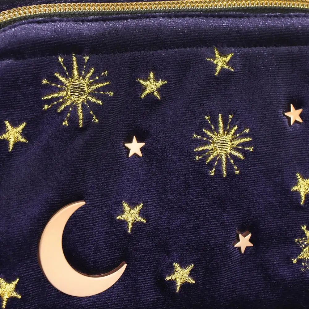 Gift Travel Jewelry bag Star Moon Pattern Make Up Bag Embroidered Velvet Cosmetic Bag Portable