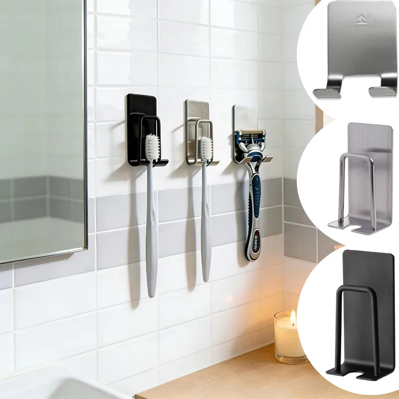 

Stainless Steel Toothbrush Holder, Razor Holder, Wall-mounted Storage Rack Easy To Install Household Bathroom Supplies Set