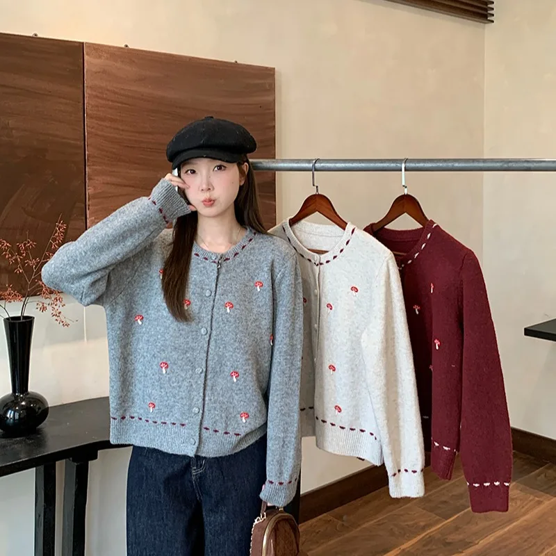 

Sli Winter Knitted Loose Women's Top Musoom Pattern Embroidery Slimming Trendy Faion plus Size Sweet Sle