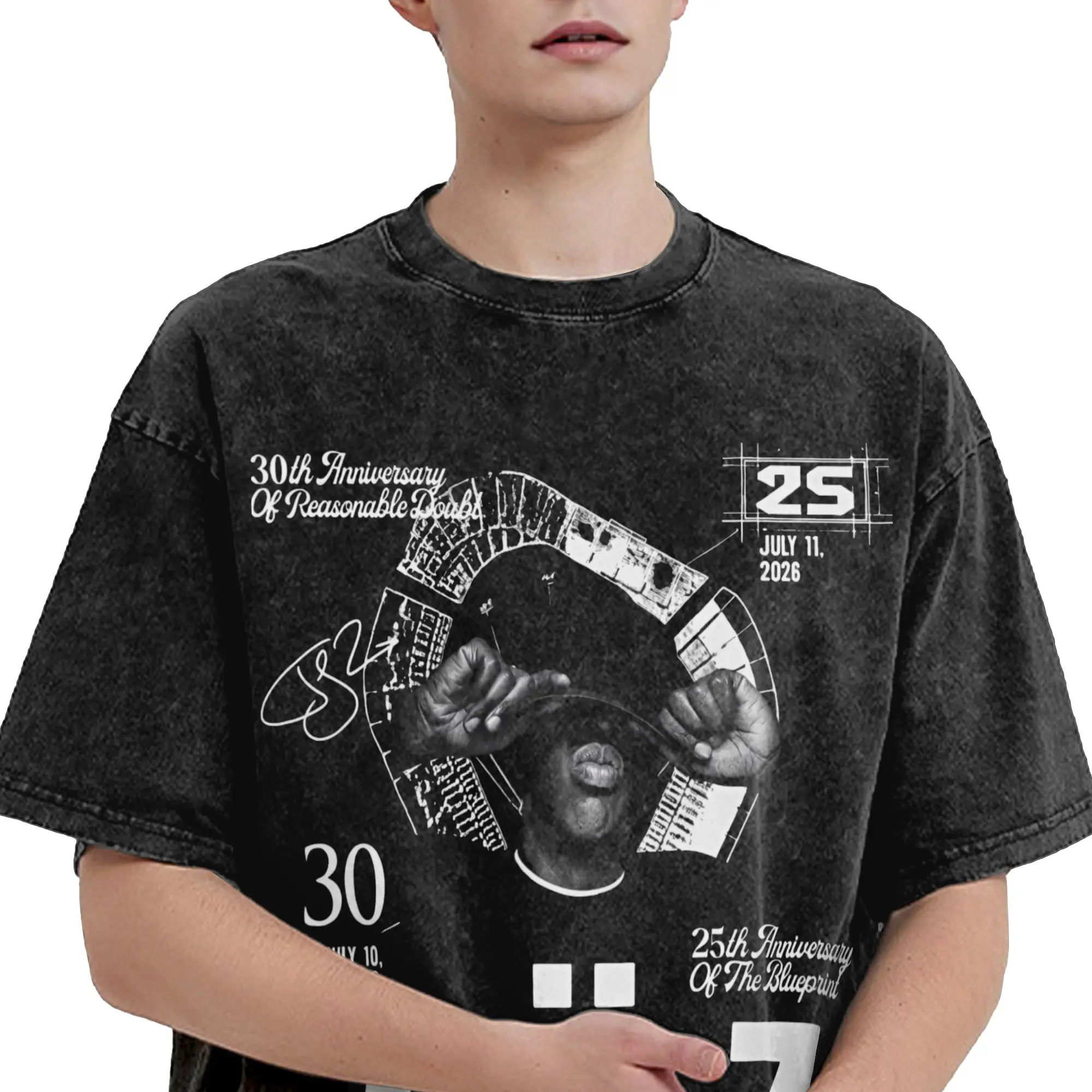 Harajuku Washed Shirts Jay Z 30th Reasonable Doubt 25th Blueprint JAŸ-Z 30 Tour  Outfit Vintage T Shirt High Street  Streetwear
