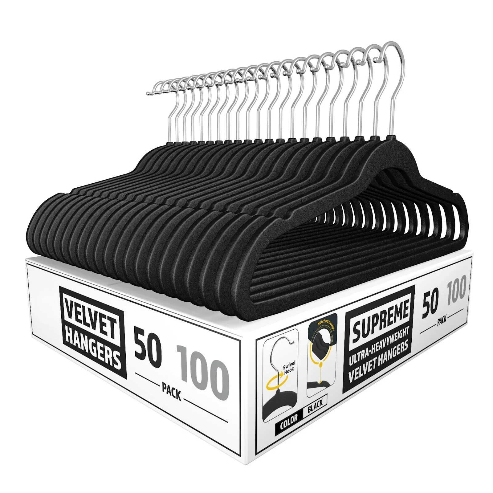 

Velvet Heavy Weight Clothing Hanger, 50 Pack, Black