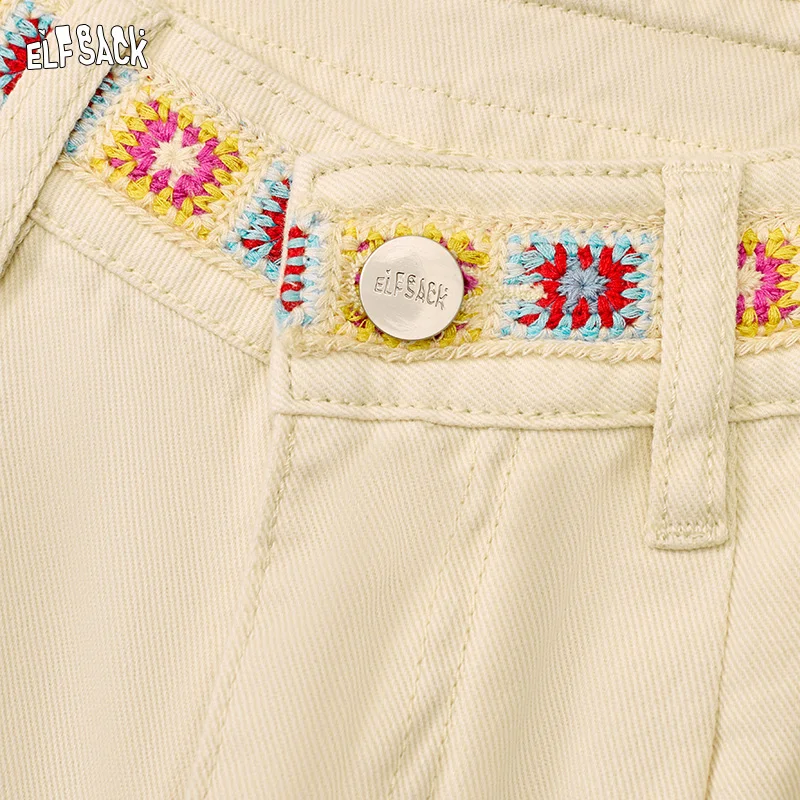 ELFSACK 2025 Summer New Arrivals White High Waisted Tassel Casual Shorts For Women