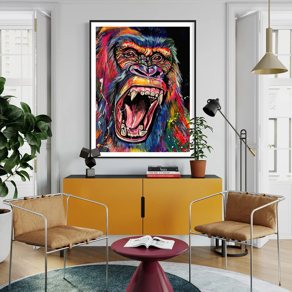 

Colourful Fierce Gorilla Canvas Painting Poster Print Graffiti Wildlife Animal Wall Art Picture Living Room Home Decoration