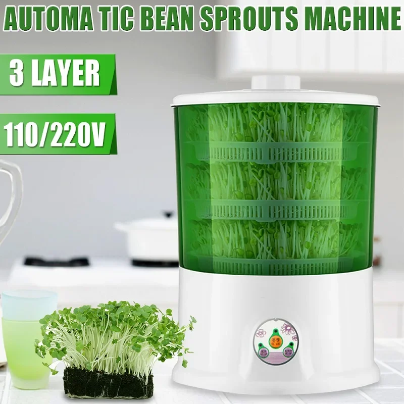 220V Automatic Bean Sprouts Machine 3 Layer Large Capacity Household Electric Bean Sprout Germination Cereal Growing Machine