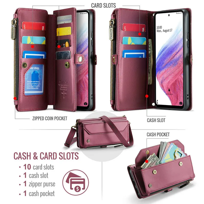 For Samsung A52S 5G Card Bag Case Crossbody Zipper RFID Book Funda Galaxy A51 A71 A50S A72 A52 S A22S A12 A13 A23 A33 A53 A30S