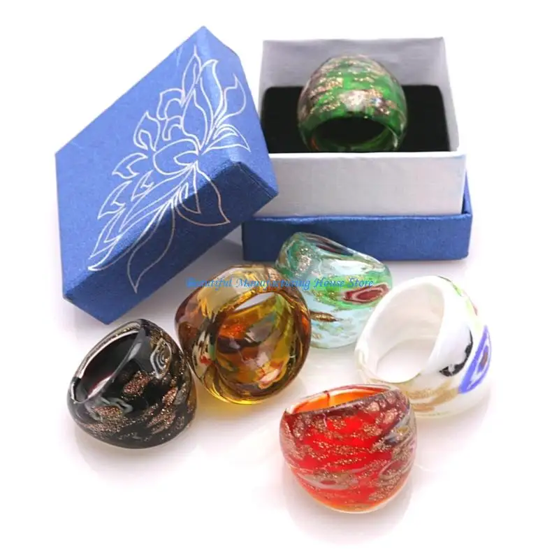 

E56A Trendy Handmade Muranos Ring Elegant Ethnic Finger Ring Women's Fashion Festival Jewelry Bohemian Accessories