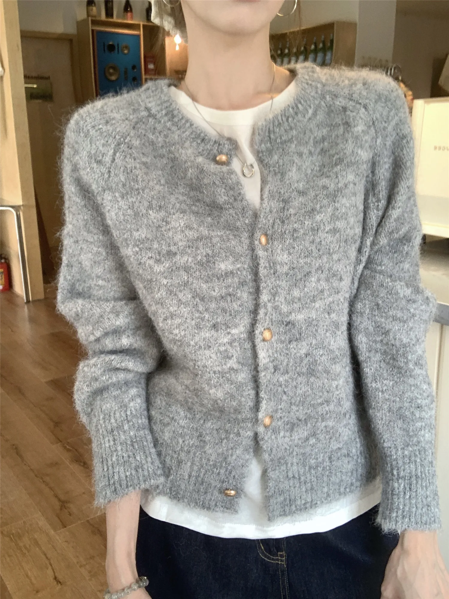 セーター ジャンパー カーディガン レディース 女性用 ロング アクリル混紡 パッチポケット オーバーサイズ カレッジ キャンパス プレッピー アカデミック 快適