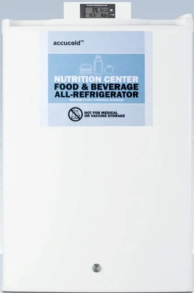 ACCUCOLD FF31L7NZ Compact Commercially Approved Nutrition Center Series All Refrigerator White Exterior with Front Lock Digital Temperature Display Digital Thermostat