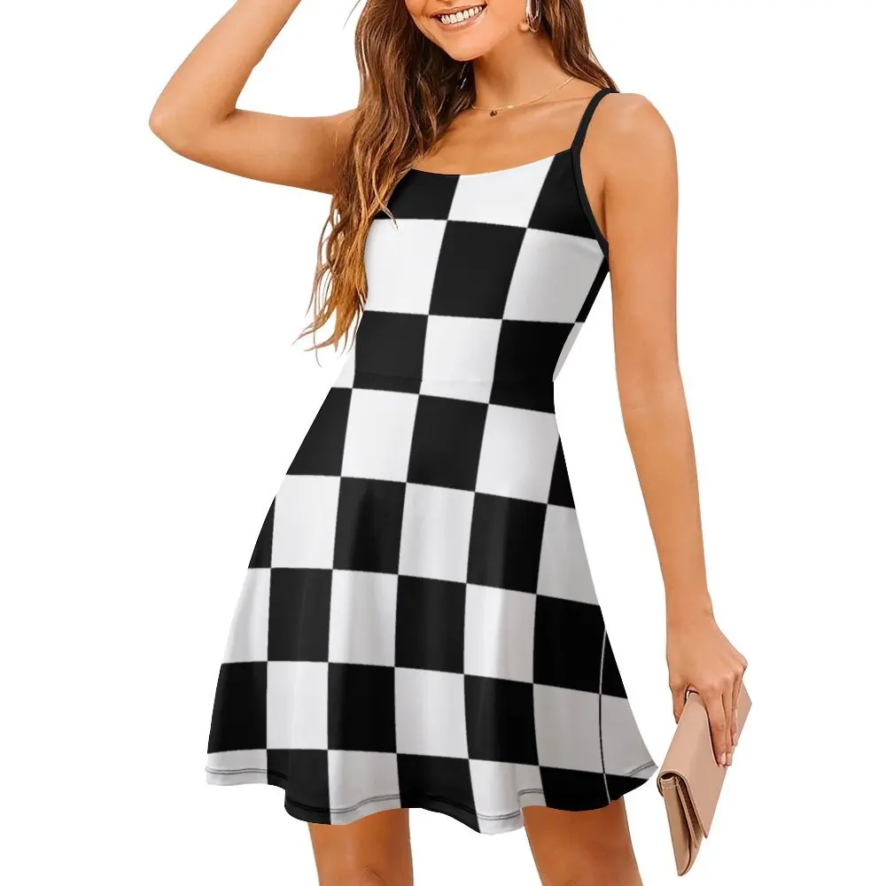 Checkered Flag. Chequered Flag. Motor Sport. Checkerboard Women's Sling Dress  Strappy Dress Classic Sexy  Woman's Dress  Clubs