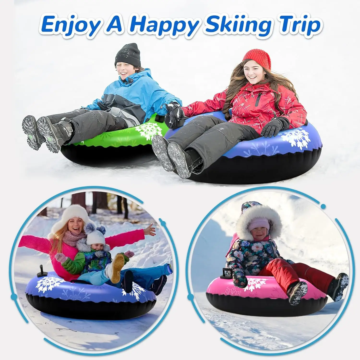 2027  Snow Tubes Thickened Heavy Duty Hard Bottom Inflatable Snow Sleds with Handles Winter Outdoor Sports Toys for Boys Girls