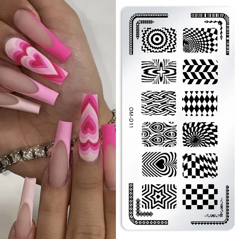 Geometry Stripe Design Stamping Plates Abstract Animal Leaves Flower Nail Stamp Templates Floral Printing Nail Art Stencil Tool