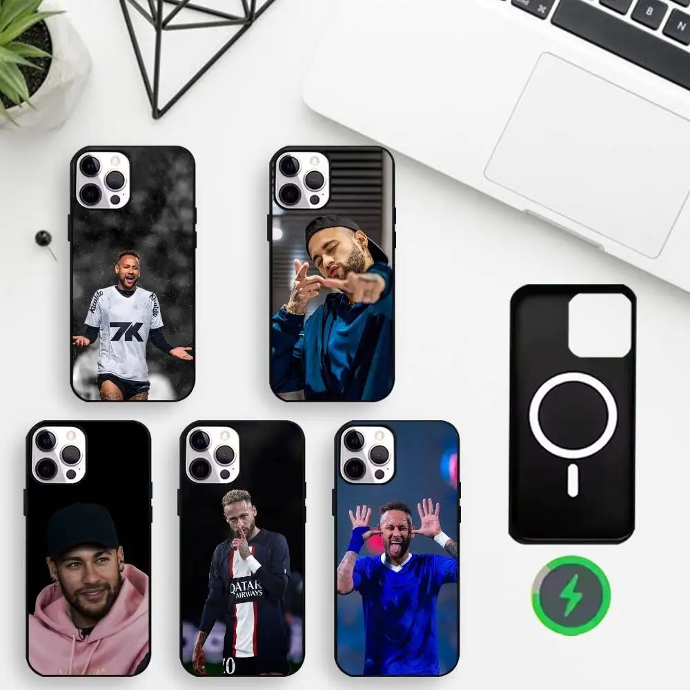 

1PC Football Star Neymar Phone Case For iPhone17,16,15,14,13,12,11 Max Black Wireless Charging Protecitve Cover