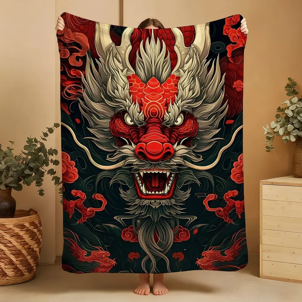 Vibrant Dragon Face Throw Blanket Bohemian Wall Art Tapestry for Living Room Decor 150x230cm