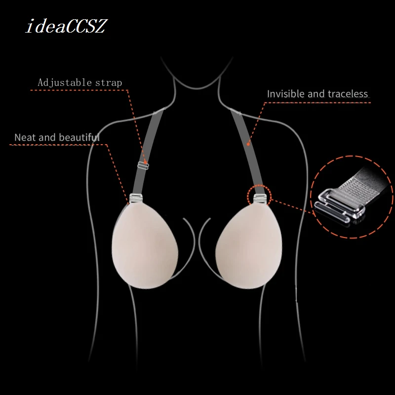 Sticky Adhesive Bras Ultra Cups for Women Invisible Bare Back Lift Sexy Plunge Lingerie Push Up Underwear with sheer Straps