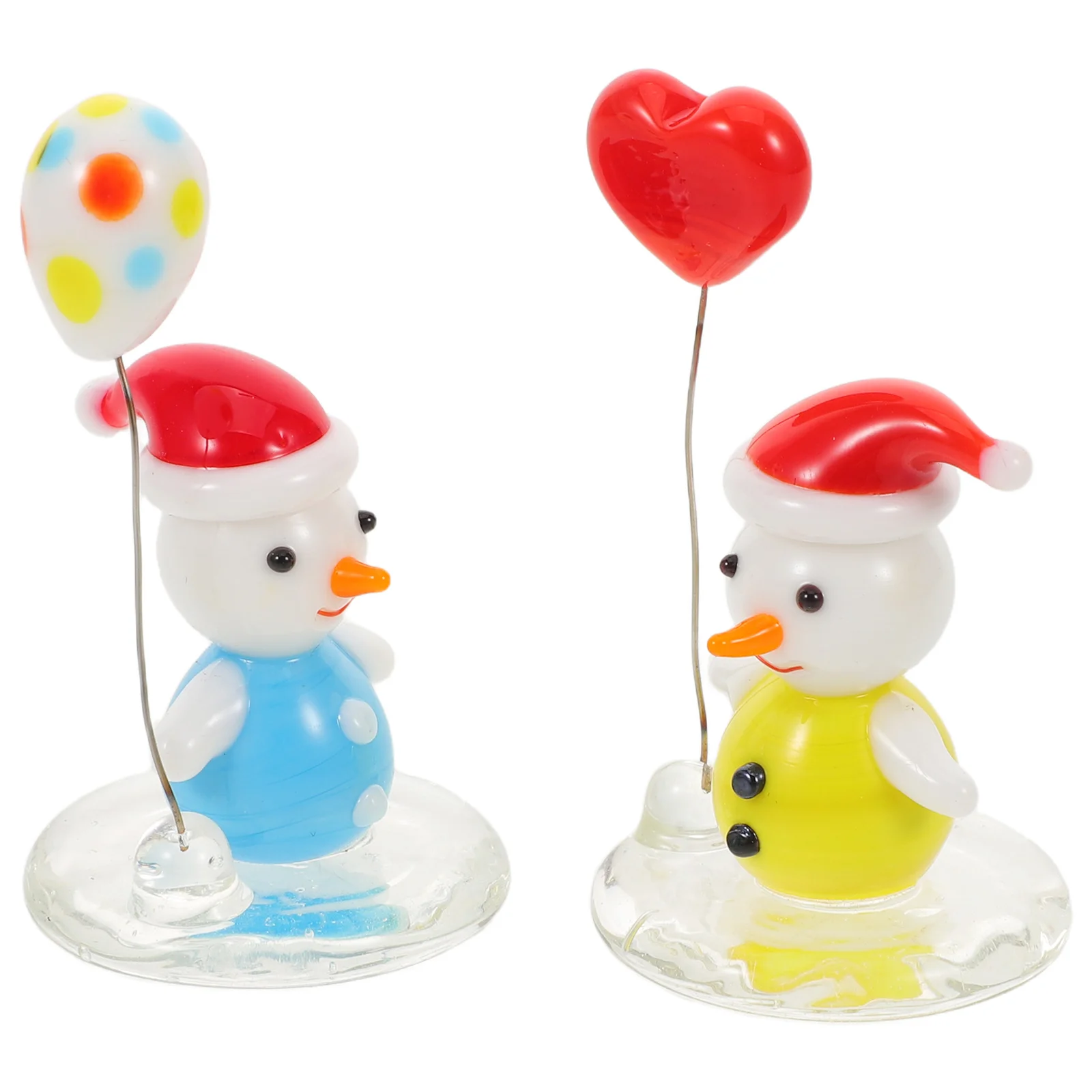 

2Pcs Christmas Decorations Glass Snowman with Balloon Festive Tabletop Ornament for Home Office Desktop Holiday Party Craft