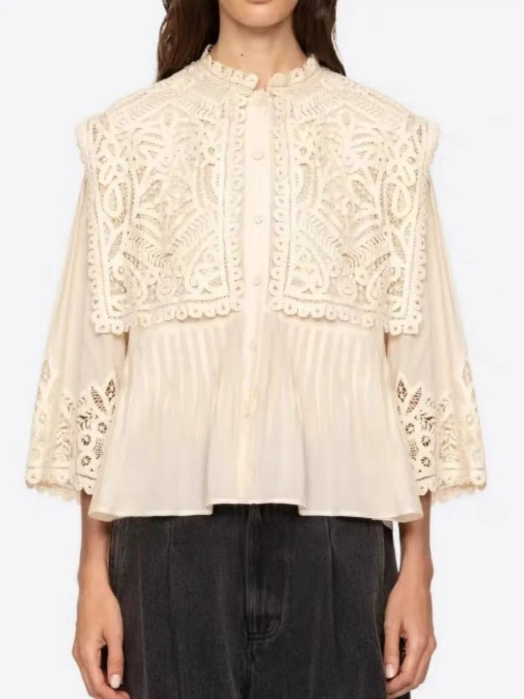 

Женский модный дышащий повседневный деловой топ в стиле ретро с вышивкой Sle Seven Quarter Sve irt