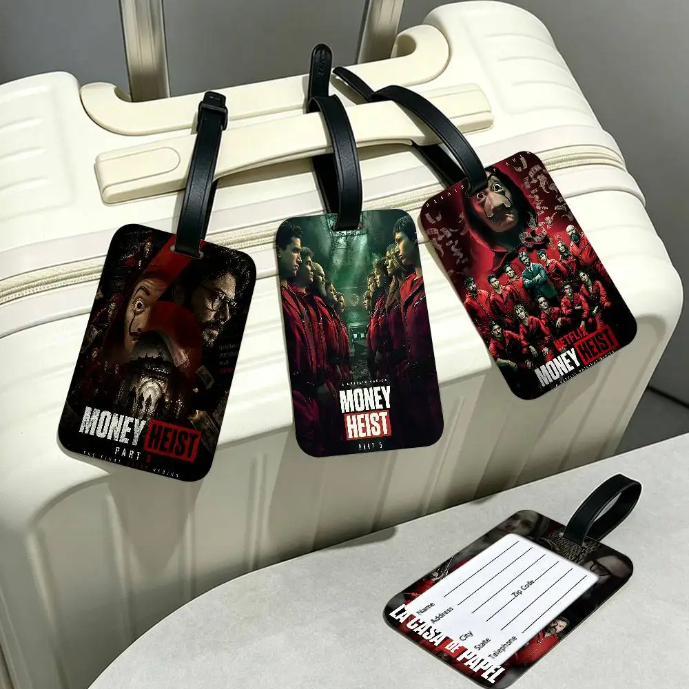 Crime D-Drama M-Money H-Heist Durable PVC Anti lost Baggage Tag With Info Card Lightweight Luggage Identification Label