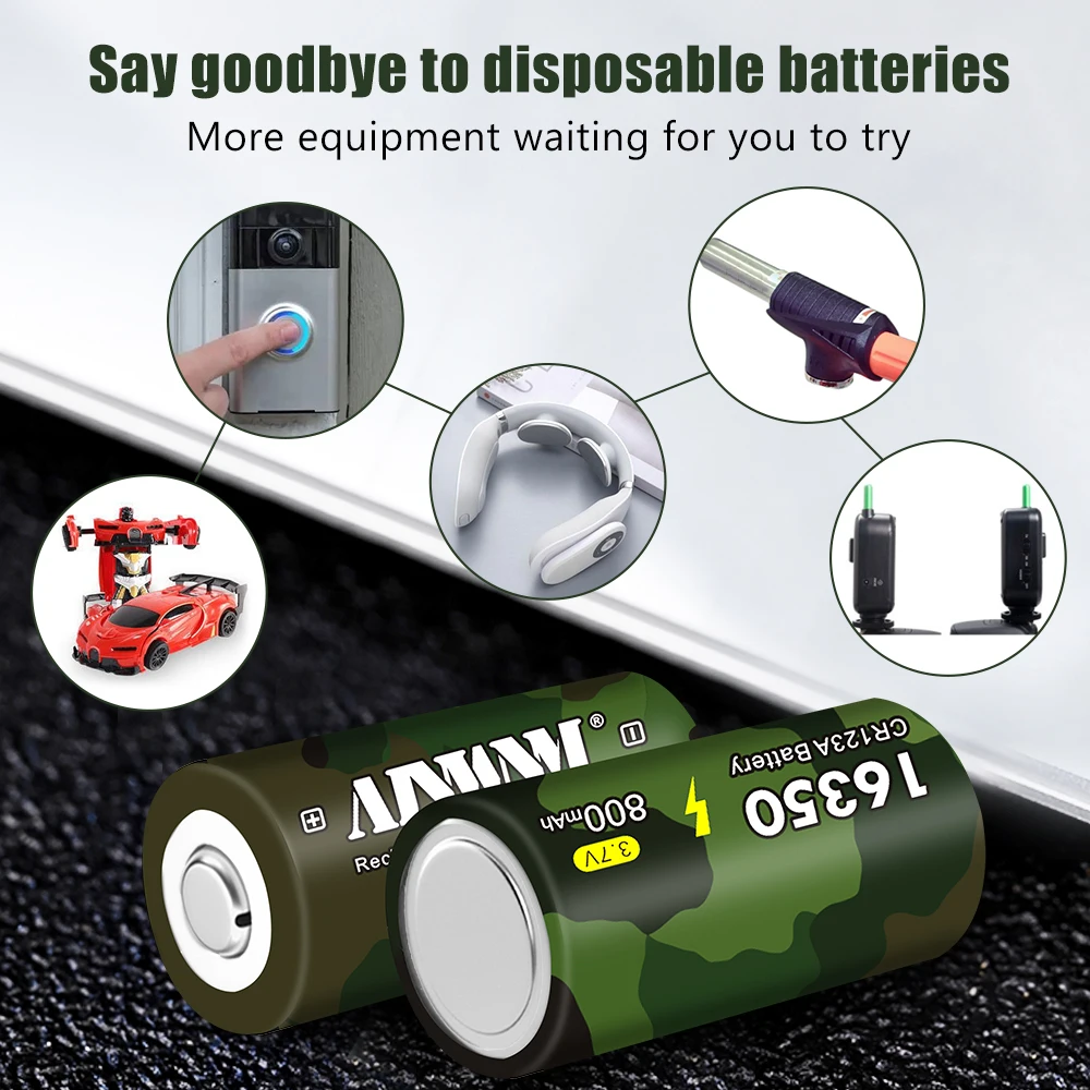 16340 Pin 16350 800MAh 3.7V Li-ion Sạc CR123A ﻿Rcr 123 ICR Cho Arlo Camera An Ninh L70 LED đèn Pin