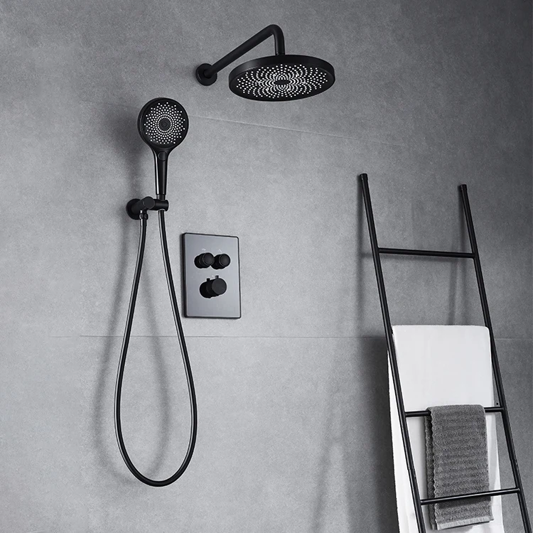 wall mounted luxury conceal shower set black brass shower rain set hidden cams shower