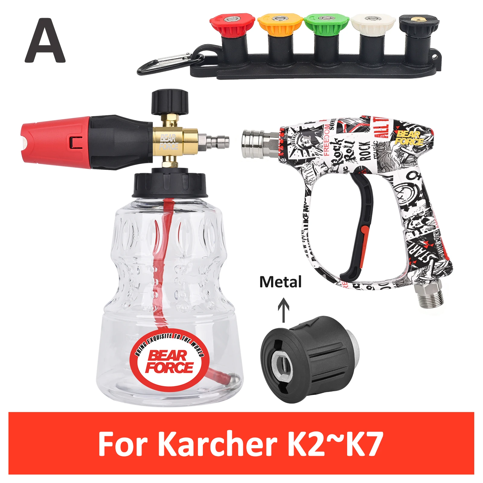BEAR FORCE hogedrukreiniger kleur geverfd kort spuitpistool sneeuwschuimlansset, compatibel voor Karcher Nilfisk Bosch Lavor Daewoo