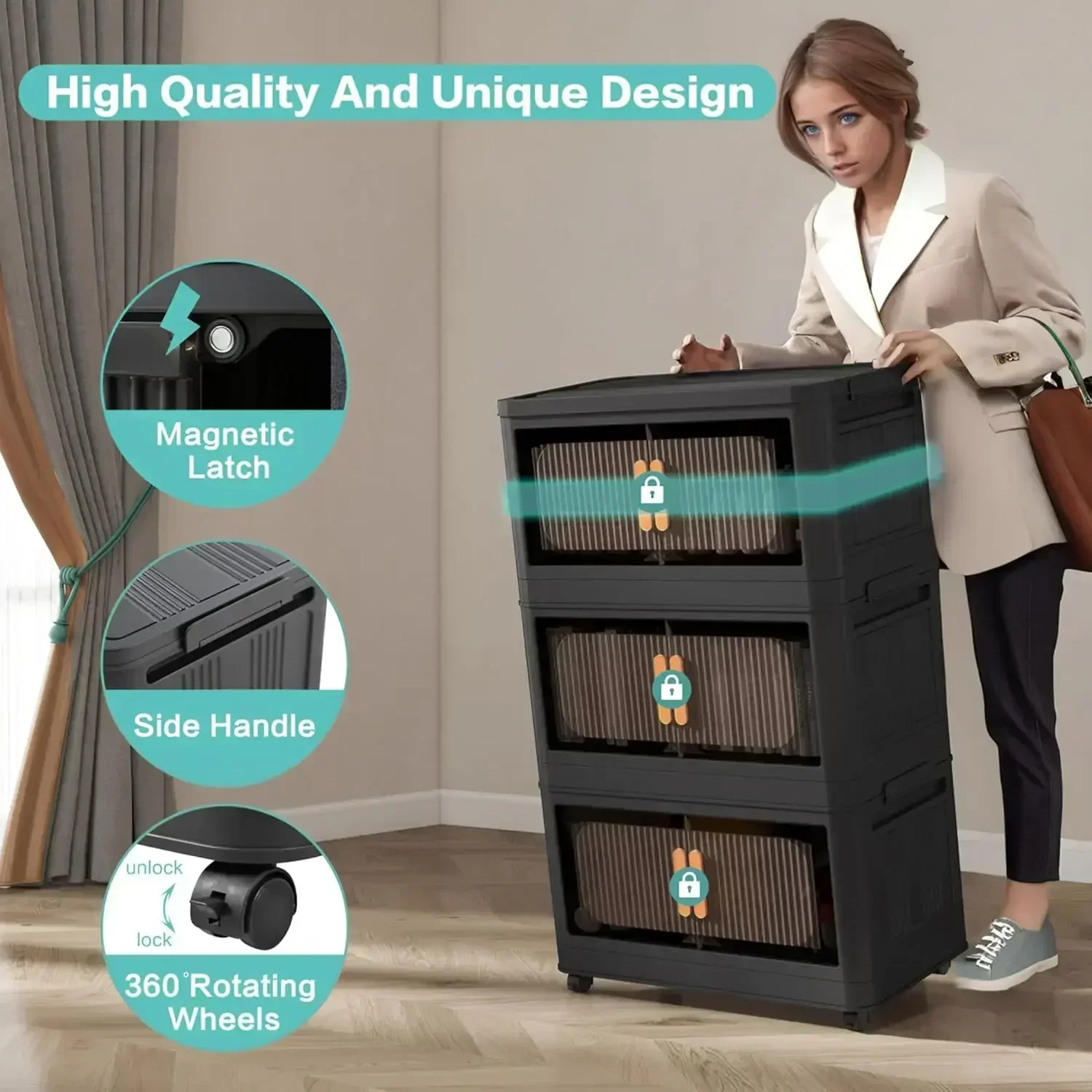 

[Free Shipping, New Arrival!]Closet Organizers and Storage, Plastic Cabinet, Stackable Storage Bins, Open Front with Magnetic Do