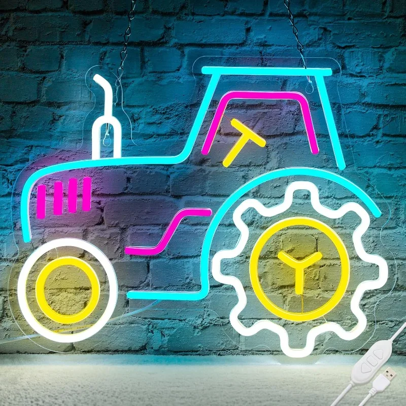 

XM Tractor Neon Lights for Wall Decor, Dimmable Leds for Garage Decor, and USB-powered Bedroom Decor for Farm Bar Restaurant