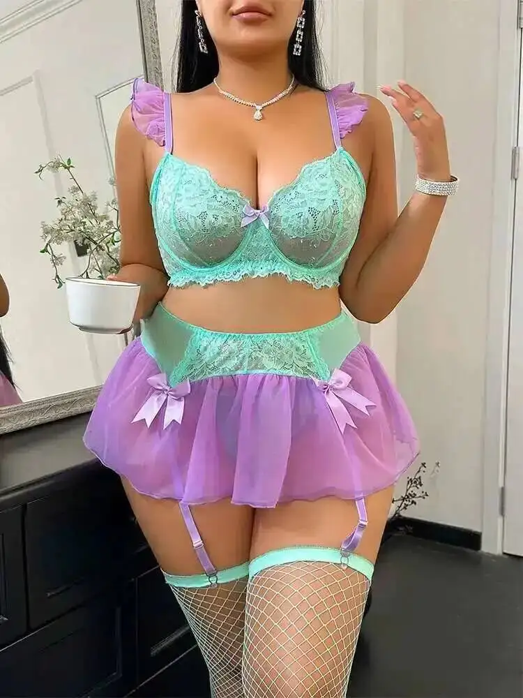 섹시한 레이스 메쉬 투명 스커트 세트 백리스 딥 V 서스펜더 민소매 스커트 세트 매력적인 우아한 순수한 욕망 달콤한 UTGQ
