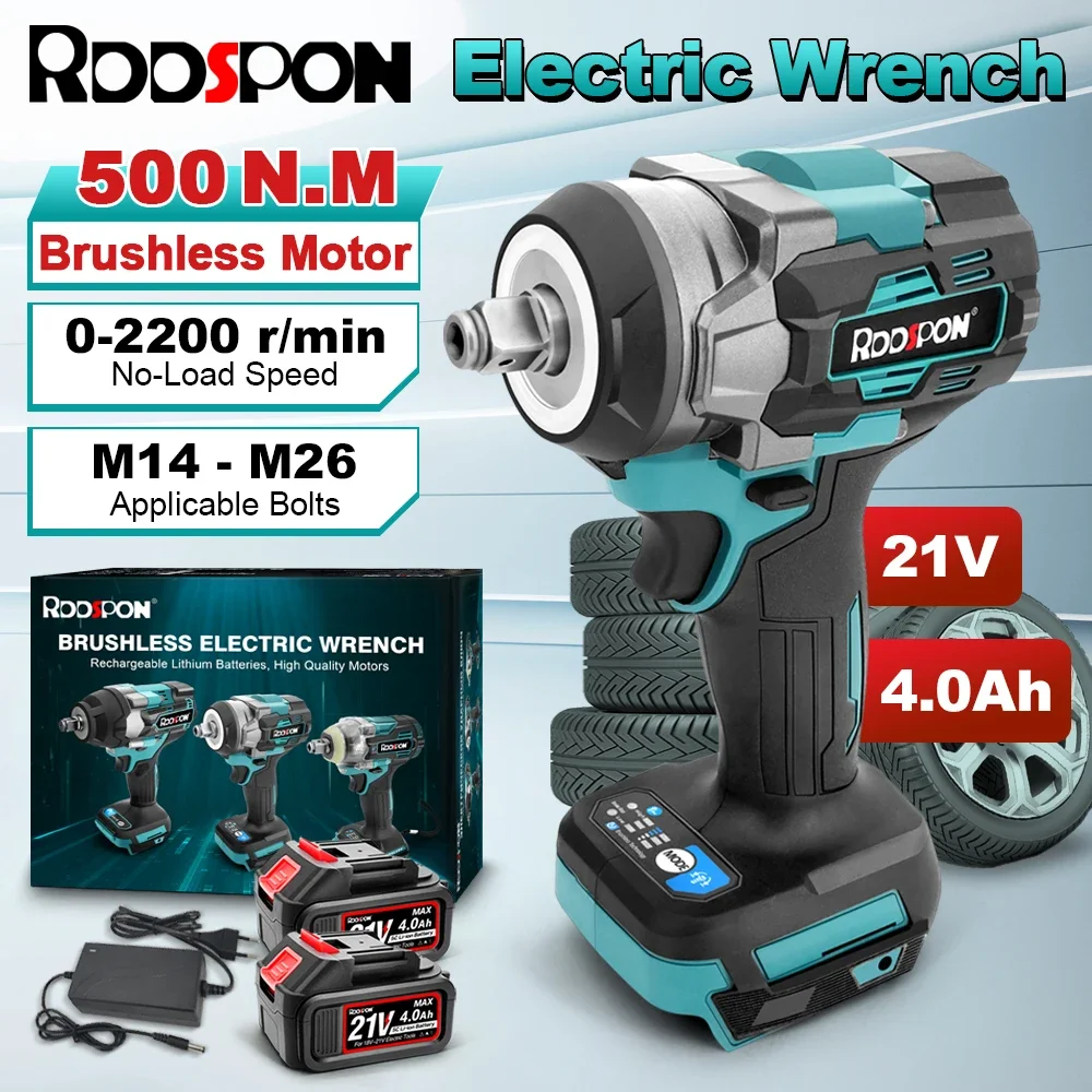 Electric Impact Wrench 500N.M 1000W Brushless Wrench M14-M26 Cordless Electric Screwdriver Power Tool For Makita 18V-21V Battery