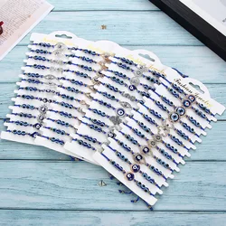 12 Pcs/Lot Lucky Blue Beaded Turkish Evil Eye Alloy Rhinestone Bracelet Women Men Adjustable Braided Rope Vintage Jewelry Gifts