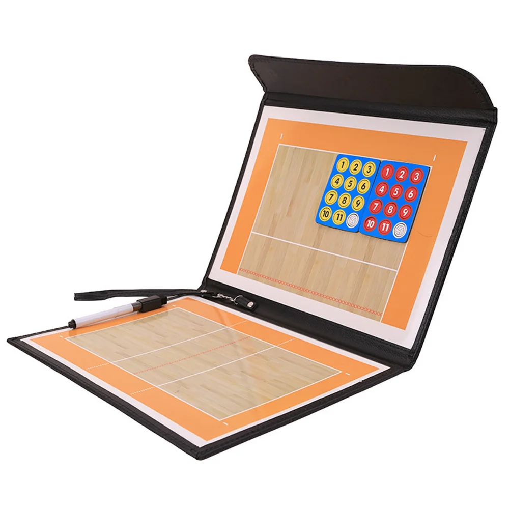 

Magnetic Folding Volleyball Coaching Board Two Section Clipboard PU Case Dry Erase Volleyball Whiteboard Marker Pen