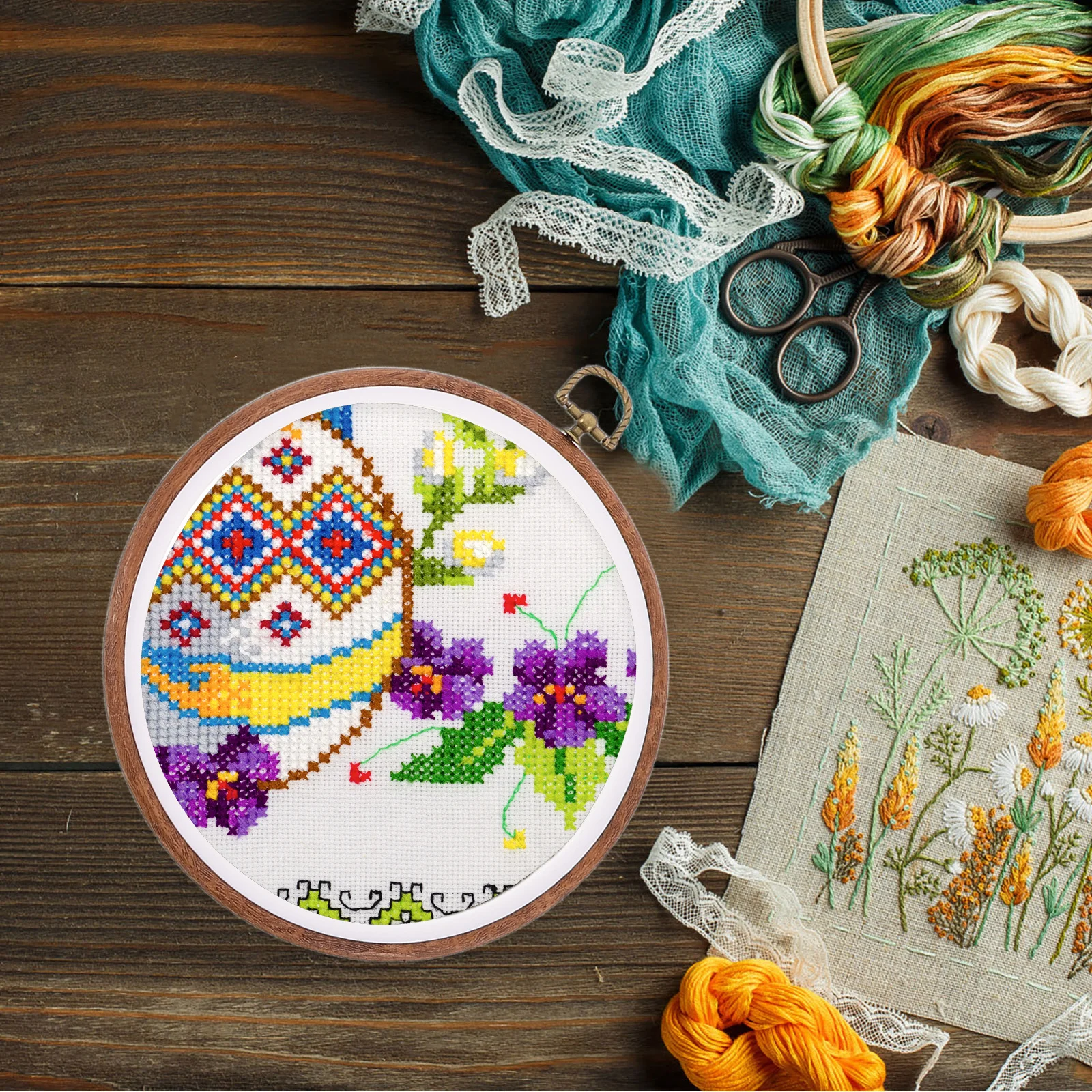 

4pcs Embroidery Hoop Frame Imitated Wood Round Plastic Cross Stitch Ring For Diy Craft Sewing Decoration Needlework Supplies