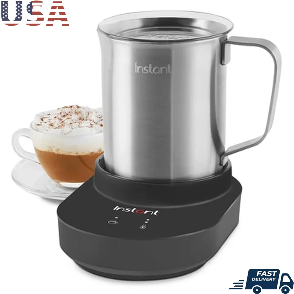 

9-in-1 Electric Milk Frother with 17oz Stainless Steel Cup WhisperQuiet Operation Dishwasher Safe 600W Coffee Drinks