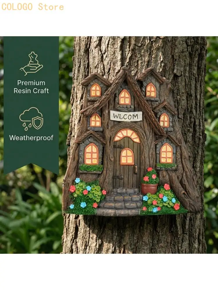 Resin Storybook House Wall Hanging for Garden Walls and Tree-Side Display D0LD