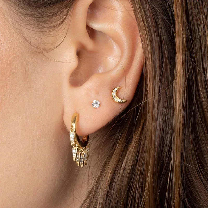 925 Sterling Silver Needle trendy Design Star/Round Pendant Hoop Earrings For Women Exquisite Tassel Gold Earrings 2024 Jewelry