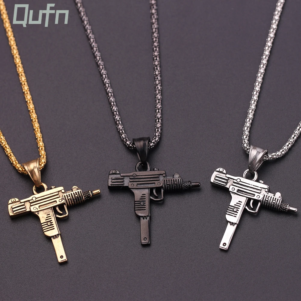 Creative UZI Gun Shaped Pendant Necklace For Women Men Night Club Bar Party Accessory Gothic Male Punk Hip hop Chain Jewelry