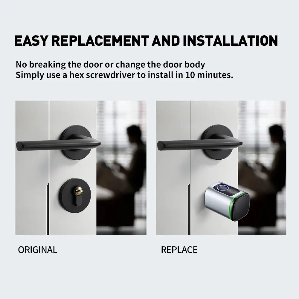 Serrure à intervalles intelligents avec empreinte digitale Bluetooth Tuya, carte IC 13.56MHz, batterie CR123A incluse, installation facile, remplacement l's