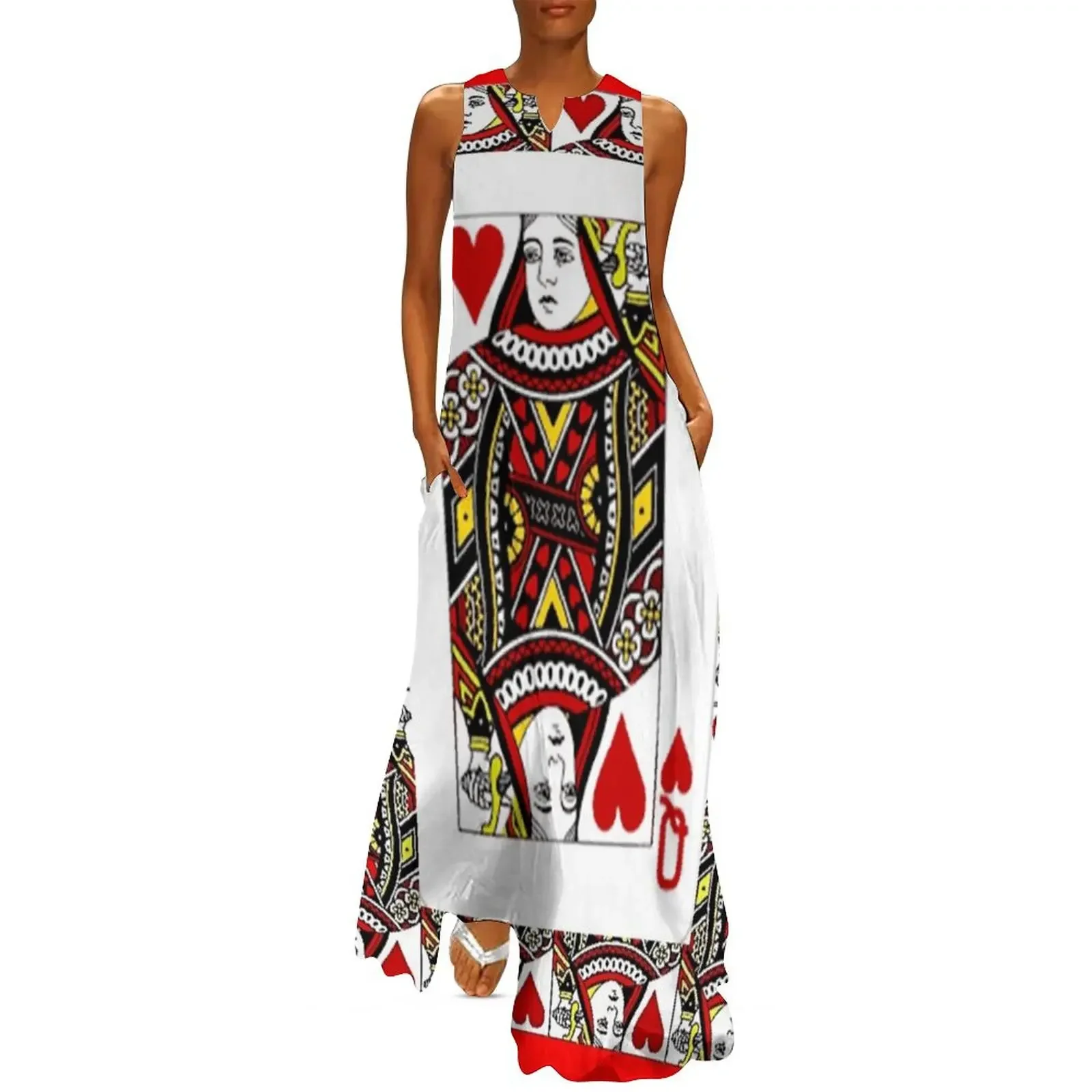 

QUEEN OF HEARTS PLAYING CARDS ARTWORK Long Dress Summer skirt long dress women party dress women elegant luxury