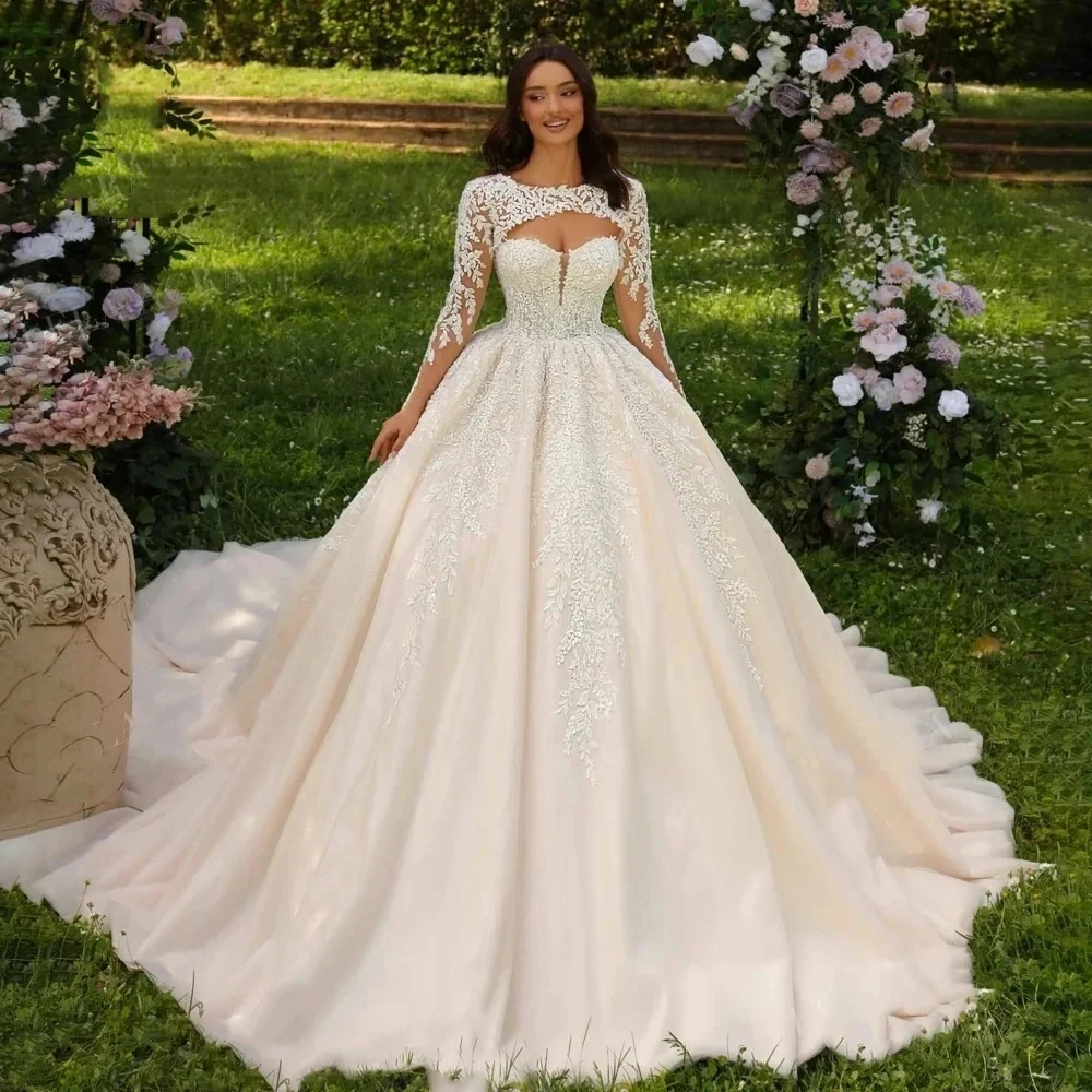 Personalizado princesa vestido de baile vestido de casamento jaqueta destacável romântico querida rendas apliques vestidos de noiva novia