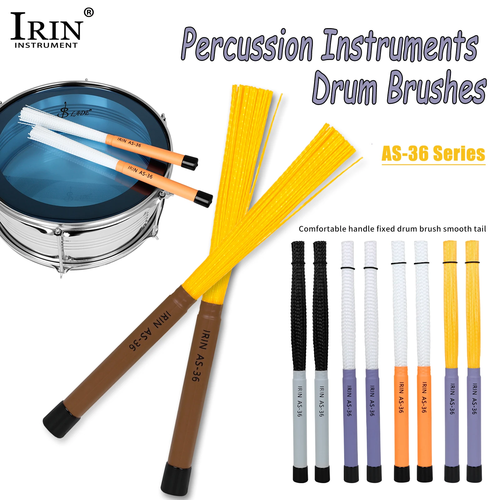 IRIN Trommelbürste, Trommelstöcke, hohe Elastizität, Nylon-Trommelbürsten, Komfortgriffe, Zubehör für Percussion-Musikinstrumente