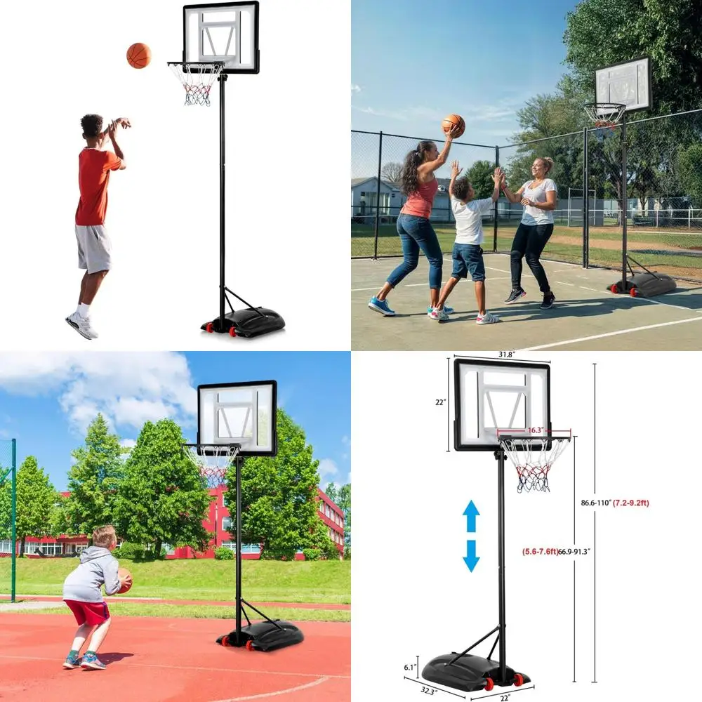 

Portable Adjustable Basketball Hoop for Kids and Adults, 9.2ft Outdoor Driveway Backyard Basketball Goal, 32-Inch Rim