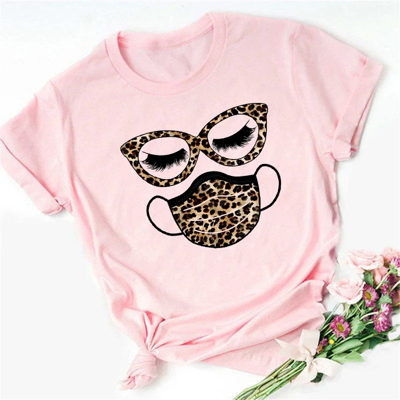 Women T Shirt Funny Leopard Face Mask Eyelash Print Tee Shirt Female Short Sleeve Tops Tee Girls Tshirts