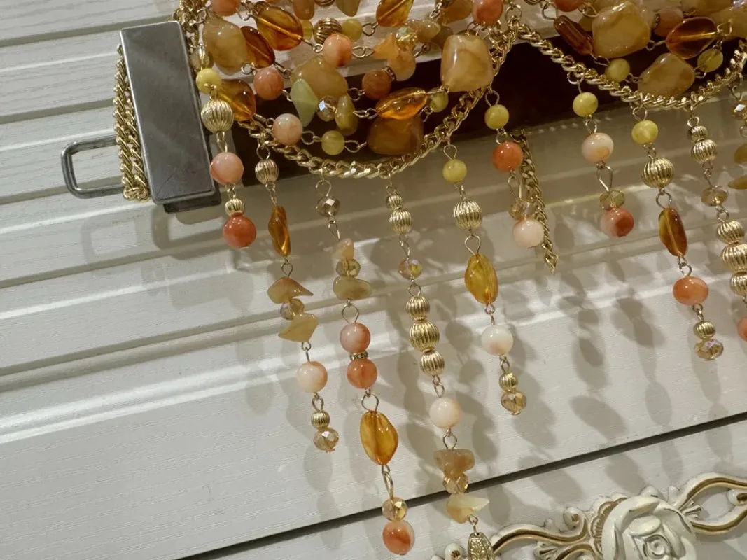 レディース クリスタルビーズストーン アジャスタブル ホルターネックレス セクシー ショートパールタッセル ブレストチェーン キャミソールトップ ステートメントジュエリー