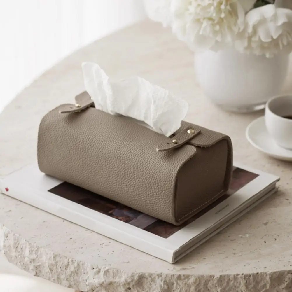 Faux Leather Tissue Box Minimalist Napkin Holder for Living Room Desk Decorative Napkin Dispenser Cover Facial Tissues