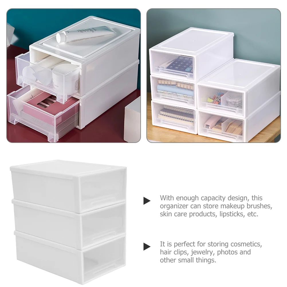 1Set Drawer Storage Box Stackable Three-Layer Desktop Organizer Large Capacity Makeup Skincare Jewelry Holder Desktop