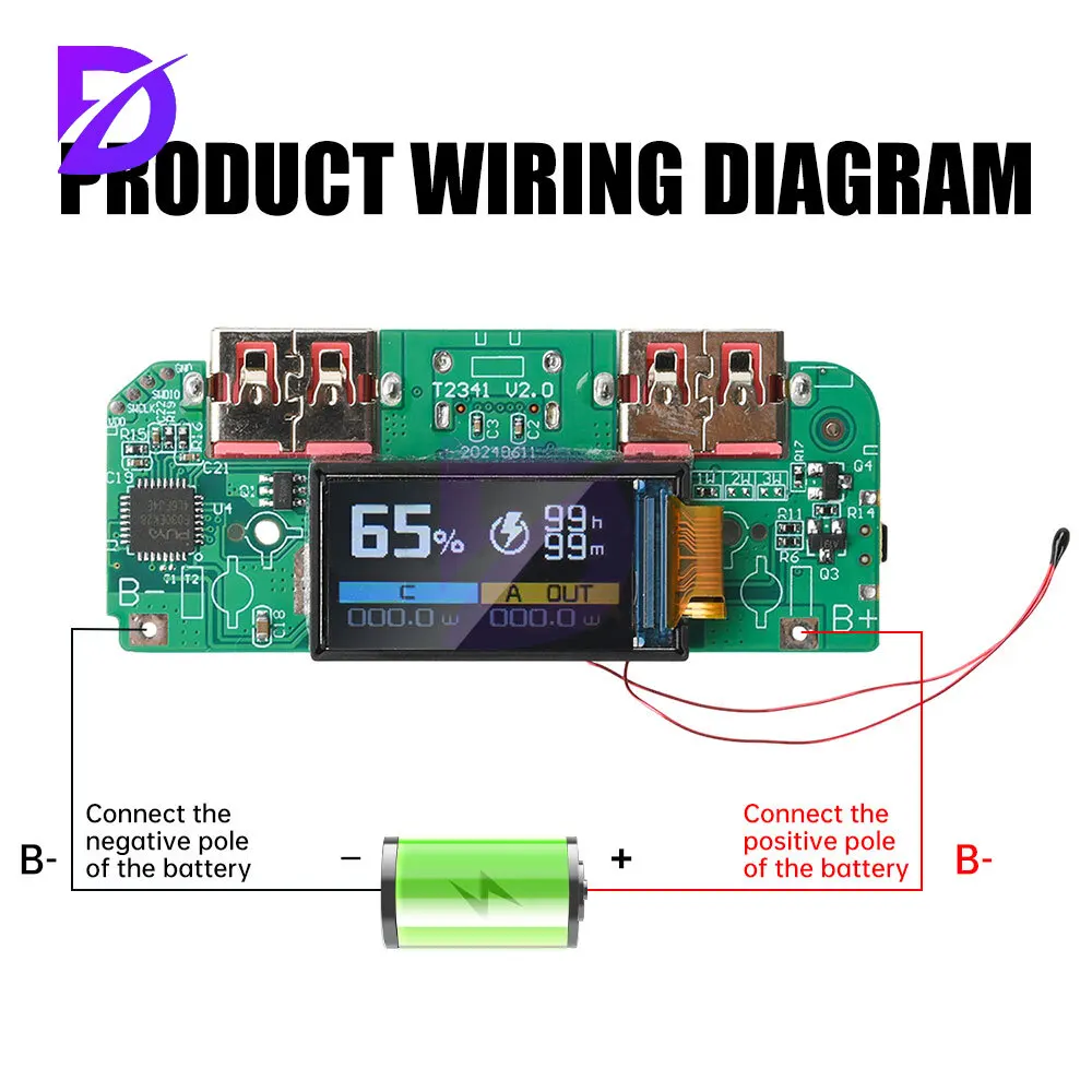 22.5W Fast Charging Module TFT Color Screen Digital Display Mobile Power 3.7V Ternary Lithium Battery Motherboard DIY Rechar