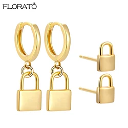 Punk Lock Key Pendant Earrings 925 Sterling Silver Ear Needle Padlock Hoop Earrings for Women Fashion Couple Jewelry Gifts