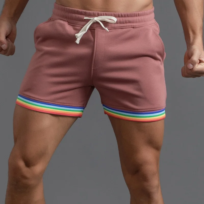 

2025 New 12 Color Men's Rainbow Striped Slim Fit Sports Shorts, Lightweight and Breathable, Quick Drying Sports Training Shorts